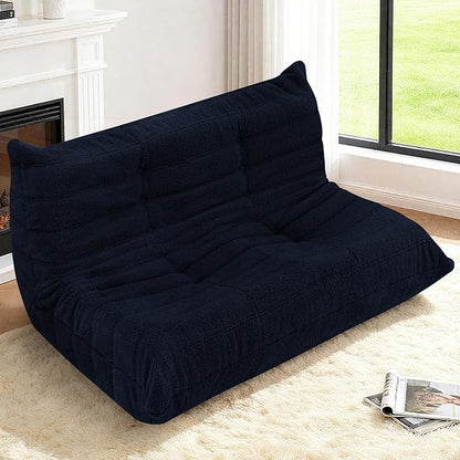 HABUTWAY Bean Bag Chairs Fireside Lazy Floor Sofa, Soft Teddy Fleece 2 Seater Sofa with High-Resilience Foam Filling，Beanbag for Living Room, Bedroom, Office (Navy Blue Teddy)