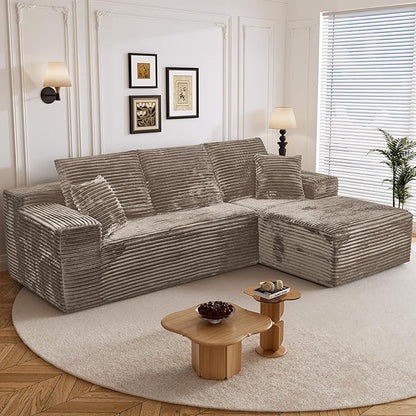108" Boneless Cloud Sectional Couches for Living Room, Comfy Fluffy L Shaped Memory Foam Deep Seat Boneless Couch, Modular Sectional Sofa with Right Facing Chaise, Brown