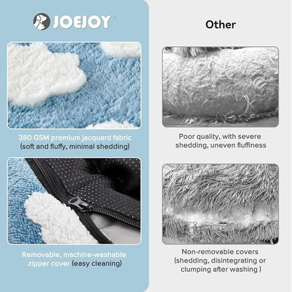 JOEJOY Jacquard Donut Round Small Dog Beds,Blue 27x27x8in, Removable Washable Cover, Cute Pattern, Ultra Soft Fluffy Calming Pet Bed with Thick Supportive Bolster