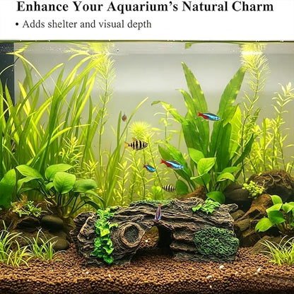 Aquarium Resin Hollow Tree Trunk Betta Log Aquarium Decorations Ornament Fish House Cave Wood House Decor for Fish Tank, Medium