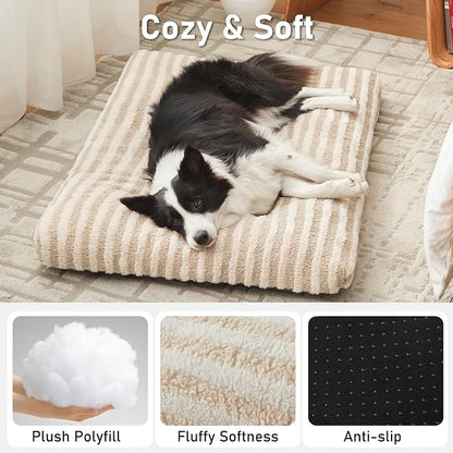 FURTIME Washable Dog Bed Medium Size Dogs, Deluxe Dog Crate Beds | Comfy Fluffy Kennel Pad Anti-Slip Pet Sleeping Mat, Machine Washable Dogs Pillow, 29"x21"x3", White