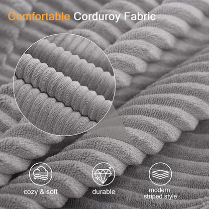 COMAX Convertible Sofa Bed Queen, Folding Fold Out Couch Bed, Floor Futon Couch Corduroy with Back Pillows, Boneless Sofa Comfy Lounge Sleeper Mattress Loveseat for Living Room Bedroom, Light Grey