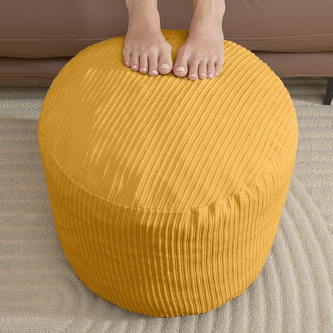 Pouf Ottoman Foot Stools Ottoman with Foam Small Corduroy Ottomans for Living Room Ottomans Pouf 20x15 Floor Poufs Foot Rest for Office Chair Yellow Foot Stool Small