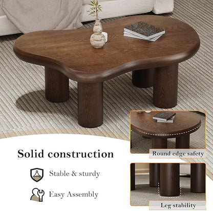 Brown Cloud Coffee Table Modern Irregular Low Center Tables Unique Asymmetrical Minimalist Tea Table with 4 Leg for Living Room Study (Brown 46.06in)