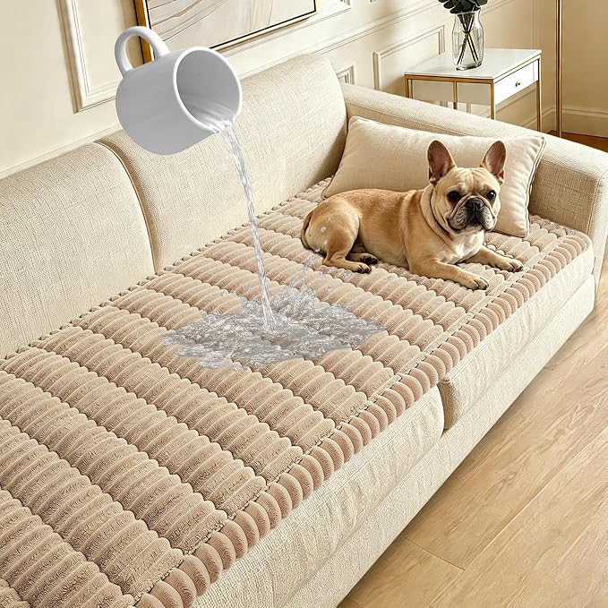 Waterproof Couch Cover for Dogs Washable,Nonslip Fuzzy Durable Pet Friendly | Soft Slipcovers for 3 Cushion Sofa Cover,Plush Thick Protector Fits Mat Bed Leather & Fabric Couches (Brown 27.6"x59.06")