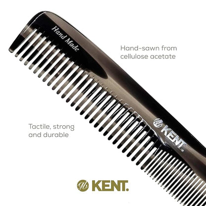 Kent 9T Black Graphite Fine Tooth and Wide Tooth Comb Detangler Hair Combs - Large Handmade and Saw-Cut Dressing Combs - Wet Hair Comb for Women and Durable Grooming for Men Made in England