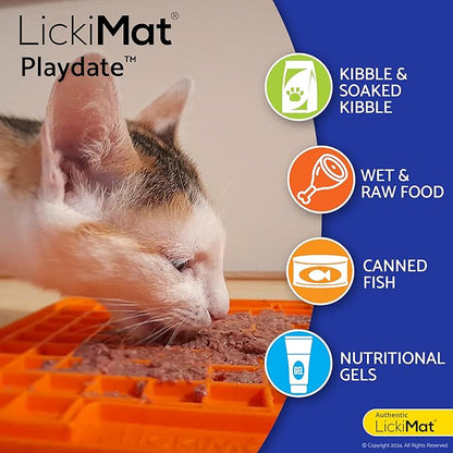 LickiMat Classic Playdate, Cat Slow Feeder Lick Mat, Boredom Anxiety Reducer; Perfect for Food, Treats, Yogurt, or Peanut Butter. Fun Alternative to a Slow Feed Cat Bowl or Dish, Turquoise