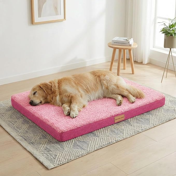 Patas Lague Orthopedic Large Dog Bed Washable Pet Sofa Mat 56''X40'' Pink | Egg-Crate Foam Dog Couch For Large Sized Dogs, Waterproof Removable Cover, Soft Pet Crate Bed With Nonskid Bottom
