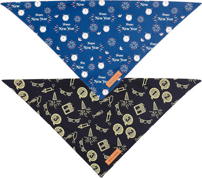 Realeaf Happy New Year Dog Bandanas 2 Pack, Reversible Holiday Pet Scarf for Boy and Girl, Premium Durable Fabric, Bandana for Small Medium Large and XLarge Dogs (Large)