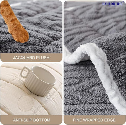 HANDONTIME Fuzzy Dog Couch Cover Washable, Pet-Friendly Sofa Covers Non-Slip Geometric Jacquard Pet Protector Furniture Cover for 3 Cushion Sofa Cozy Fuzzy Dog Mat for Couch (Grey, 35.4" x 82.7")