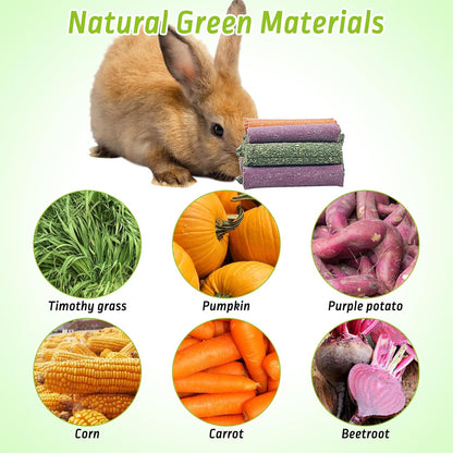 Fhiny 27 PCS Natural Bunny Chew Toys Molar Rabbit Toys Contain Timothy Grass Pumpkin Beets Purple Potatoes Carrot Hamster Treats for Chinchillas Guinea Pigs Mice Gerbils Teeth Grinding
