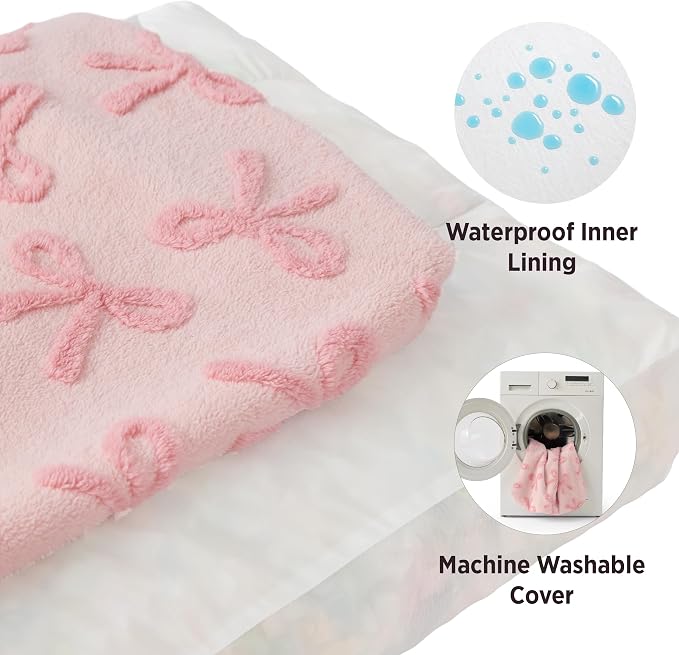 LE SURE Cute Aesthetic Dog Beds Large Sized Dog,Thick Pet Pillow 36x27 | Shredded Chopped Foam, Jacquard Modern Plush Crate Cushion Gift Idea, Waterproof Washable Cover, Nonslip Bottom, Bow Pink