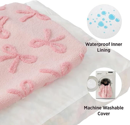 LE SURE Cute Aesthetic Dog Beds Large Sized Dog,Thick Pet Pillow 36x27 | Shredded Chopped Foam, Jacquard Modern Plush Crate Cushion Gift Idea, Waterproof Washable Cover, Nonslip Bottom, Bow Pink
