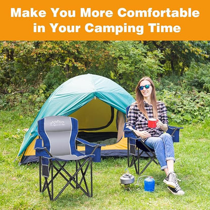 SAILARY Folding Camping Chair Portable Outdoor Heavy Duty Padded Chairs Lawn Chair with Cup Holder, Storage Pocket and Cooler Bag, Supports 450LBS Blue