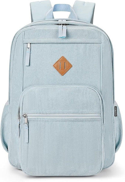 ZORFIN 26L Backpack for College, and Travel: Corduroy Bookbag - Sky Blue