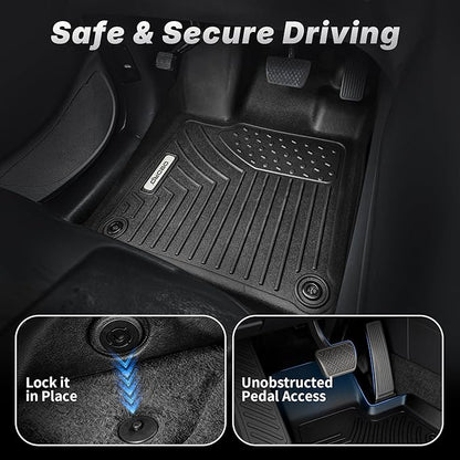 OEDRO Floor Mats Fit for 2009-2019 Ford Flex, Unique Black TPE All-Weather Guard Includes 1st and 2nd Row: Front, Rear, Full Set Automotive Liners