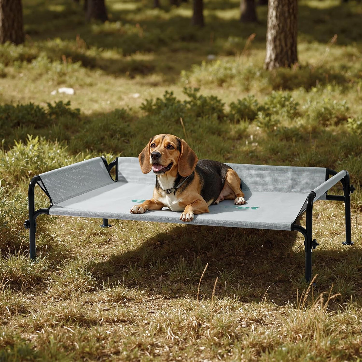 Gardner Pet Elevated Dog Bed for Medium Size Dog, Outdoor Raised Bed Waterproof Portable Cooling Cot Pet Hammock Bed with 3-Sided Guardrail, Breathable Mesh, Grey, 42 Inches