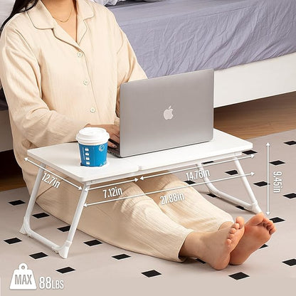 Laptop Desk for Bed Couch, Adjustable Foldable Bed Table with Cup Holder, Breakfast Serving Tray, Portable Laptop Lap Desk Stand for Working Reading Writing Eating Gaming in Bed Sofa Floor(White)
