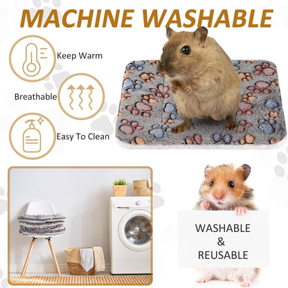 4 Pack Ultra Soft Dog Cat Bed Mat with Cute Prints Reversible Fleece Dog Crate Kennel Pad Cozy Washable Thickened Hamster Guinea Pig Pet Bed Mat for Small Animals(13 x 10 Inches,Gray)