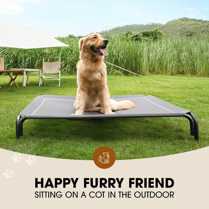 Elevated Dog Bed, Raised Outdoor Dog Bed for Large Sized Dog, Portable Cooling Pet Cot with Breathable & Washable Mesh, Indoor & Outdoor Pet Hammock with Skid-Resistant Feet.