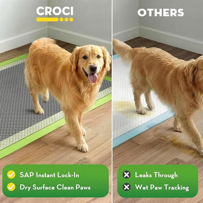 CROCI Charcoal Puppy Pads with Adhesive Tabs 2X Odor Control 28x34in 40Ct | Super Absorbent Pee Pads for Dogs, Quick-Dry Surface, Unscented, Renewable Bamboo Material, Disposable