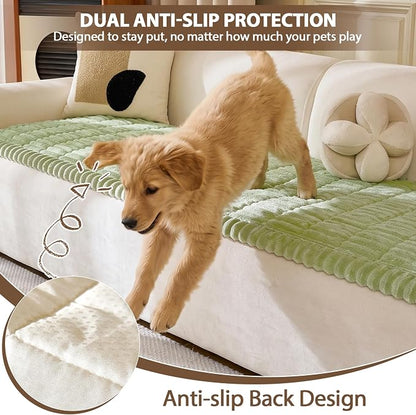 FUANGUI Waterproof Couch Cover Sofa Cover for Dogs and Pets Sofa Protector | Non-Slip Washable Fuzzy Soft Cat Sofa Slipcover for 2-3 Cushion Couch Sofa Pet Friendly, Grass Green, 27.6" x 59.1", 1 pcs