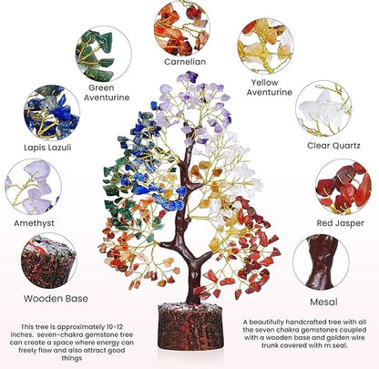 YATSKIA Chakra Crystal Tree - Handmade Healing Crystal Trees with 7 Chakra Stones | Tree of Life for Meditation | Feng Shui | Birthday Gift for Woman | Gifts for Women | Home Decor | Office Decor