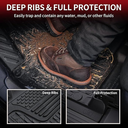 LASFIT Floor Mats for Dodge Ram 1500 2013-2018 & 1500 Classic 2019-2024 Quad Cab Bench Seat(Not for Bucket Seat & Vinyl Flooring), All Weather TPE Custom Fit Car Mats Floor Liners 1st & 2nd Row, Black