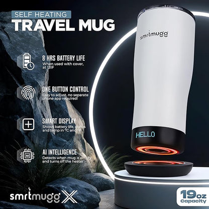 X Heated Coffee Mug 19 oz., 8 Hour Battery Life, Self-Heating, Adjustable Temp