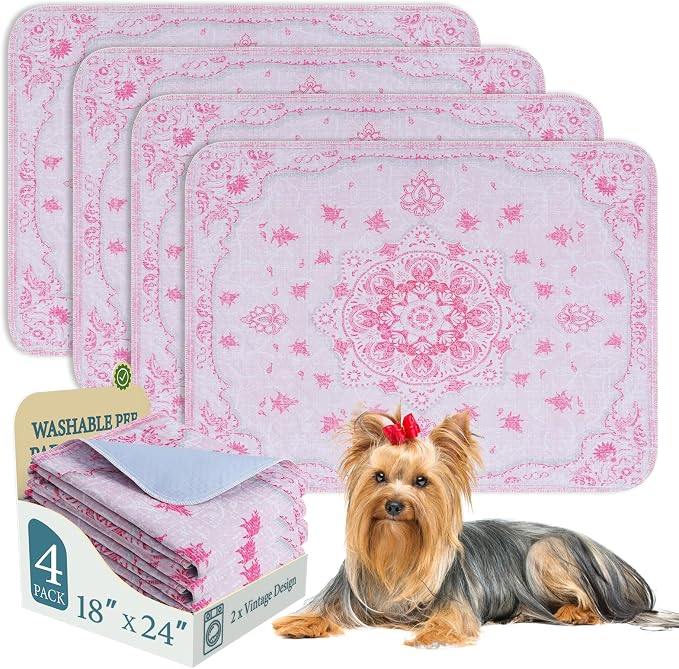 Homimp Washable Pee Pads for Dogs, 4 Pack Reusable Puppy Pads Waterproof, Absorbent and Leakproof Dog Pee Pads, Non Slip Puppy Training Pads, Pet Mat for Floor,Crate,Couch,Whelping,Pink, 18"x24"