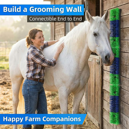 Livestock Scratching Brush 4 Pack, Itch Relief Goat Scratching Post | Wear-Resistant Nylon Bristles, 16 Heavy-Duty Screws, Horse & Goat Scratching Post for Large Herds, Cows, Goats, Sheep, Pigs