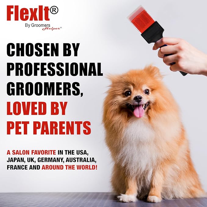 FlexIt Home - Flexible Slicker Brush for Dogs (Double, Soft Flex) | Dog Grooming Brush for Poodles, Golden Doodles, Huskies, Retrievers, and Labradoodles | 3-in-1 System & Video Trainings