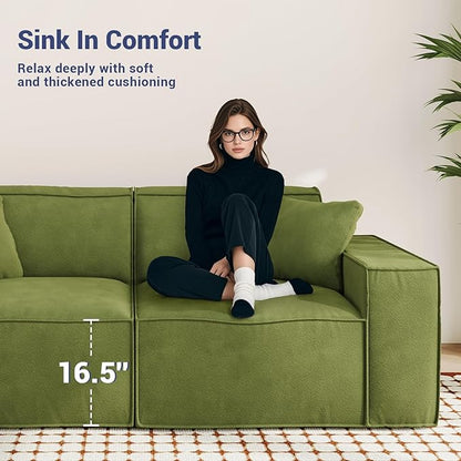 110" Cloud Sectional Couch, Chenille Boneless Couch 3 Seater with Deep Seats & Wide Armrests, Comfy Modular Sectional Sofa Memory Foam Compression Floor Sofa for Living Room, No Assembly Required