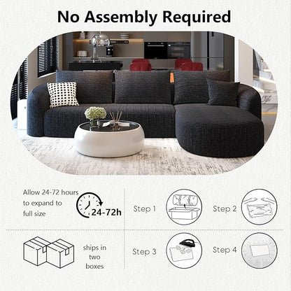 111" Modular Sectional Couches Luxury Modern Curved Back Sofa,Minimalist Comfy L-Shape Boneless Cloud Couch for Living Room Apartment,(Right Facing Chaise,Black)