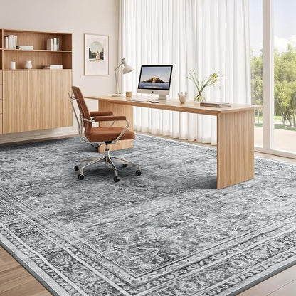 Lofus 10x14 Area Rug for Living Room,Grey Washable Large Rugs with Non-Slip Backing,Soft Boho Carpets for Bedroom Dining Room Home Office Indoor Nursery