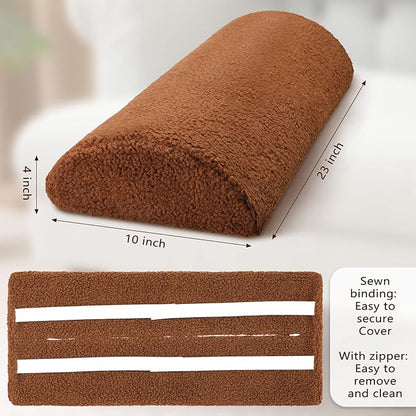 Wesiti Recliner Foot Pillow Cushion High Resilience Sherpa Memory Foam Bolster Sleeping Rest Multipurpose Half Roll Leg Pillow Suitable for Bed Chair Sofa Headrest Back Lumbar Leg Support(Brown)
