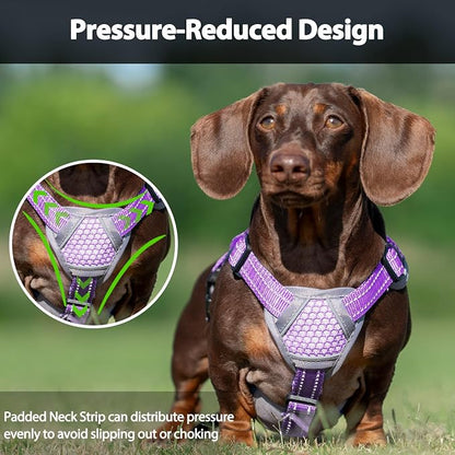 Escape Proof Dog Harness, Dachshund Harness, Reflective Dog Harness with Handle, Durable,Adjustable Vest for Small Medium Large Dogs Walking, Training, and Running Gear (Lavender Purple,M)