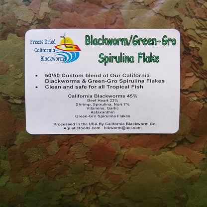 Aquatic Foods Inc. Flakes - 45% California Blackworm & Spirulina Green GRO Flake Mix for Discus, Cichlids, Tetras, Guppies, Live Bearers, Pond Fish, ATropical Fish - Premium AF Flakes - 1/4-lbs