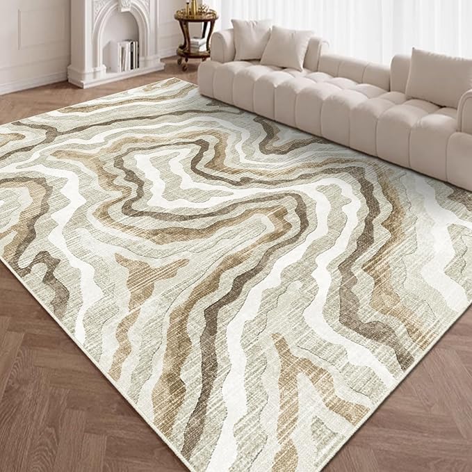 Area Rug Machine Washable Rug 7x9 - Abstract Inspired Design Large Area Rugs for Living Room Bedroom,Soft Durable, Stain Resistant, Non-Shedding, Easy Clean Area Rugs (Multi Beige, 7X9)