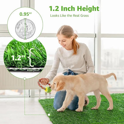 Artificial Dog Grass Pee Pad 18.75"x15" 2 Pack, Indoor Potty Training Turf | Easy to Clean, with Drainage, Reusable, Realistic, Fake Grass Mat, for Apartment, Balcony, Outddor Use