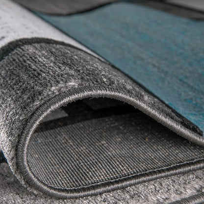 Rugshop Contemporary Modern Boxes for Home Office,Living Room,Bedroom,Kitchen Non Shedding Runner Rug 2'7" x 8' Blue