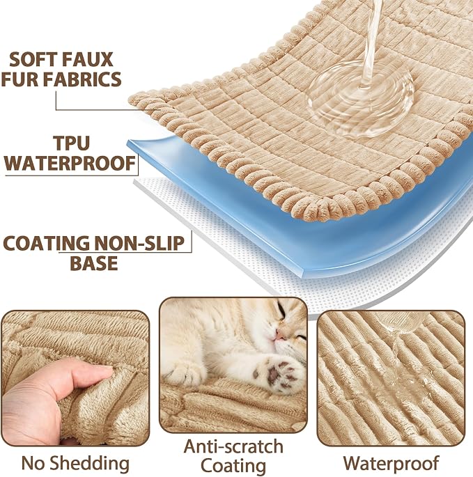 FUANGUI Waterproof Couch Cover Sofa Cover for Dogs and Pets Sofa Protector | Non-Slip Washable Fuzzy Soft Cat Bed Sofa Slipcover for 2-3 Cushion Couch Sofa Pet Friendly, Khaki, 27.6" x 94.5", 1 pcs