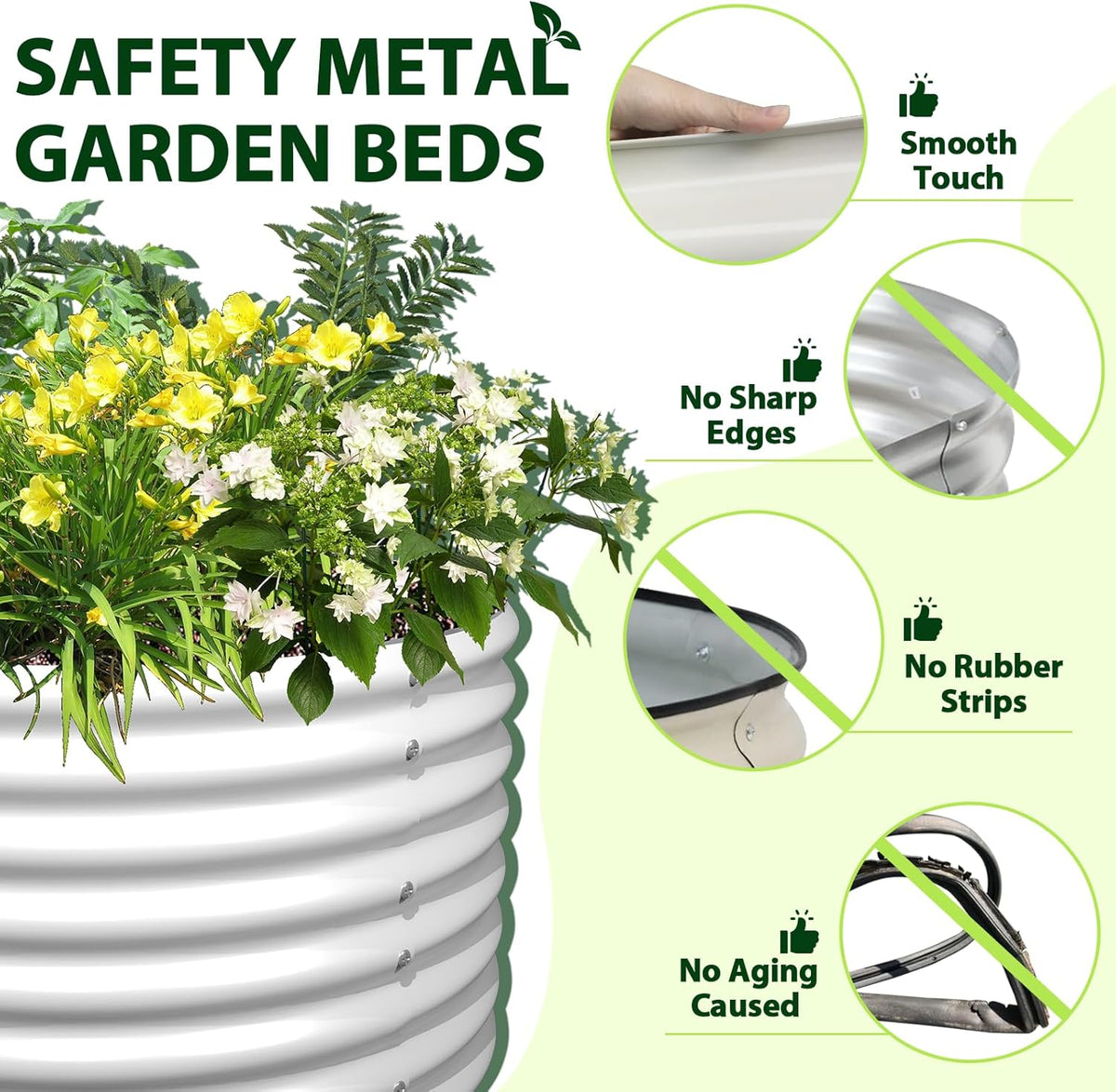 A ANLEOLIFE 8X4X2 ft Galvanized Raised Garden Beds Outdoor, Oval Large Metal Deep Root Planter Box for Planting Vegetables Flowers Herb, Anti-Rust & Easy-Setup, Antique White