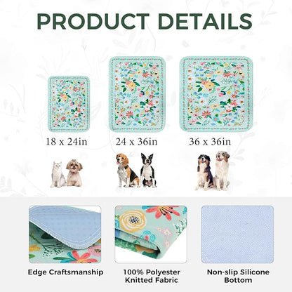 Homimp Washable Pee Pads for Dogs,2 Pack Spring Floral Reusable Puppy Pads Waterproof,Absorbent and Leakproof Dog Pee Pads,Non Slip Puppy Training Pads,Pet Mat for Floor,Whelping,Teal 18"x24"