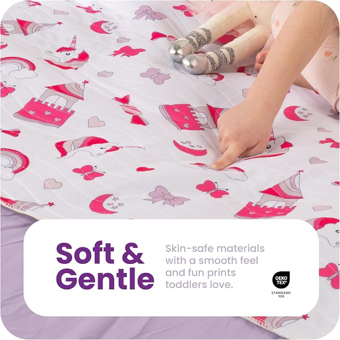 IMPROVIA® Pee Pads for Kids - Bed wetting Pads for Kids Potty Training Bed mats for Toddlers Waterproof Reuseable Washable Absorbent, Non Slip - Unicorn Design - Twin Size 34”x36 (2 Pack)