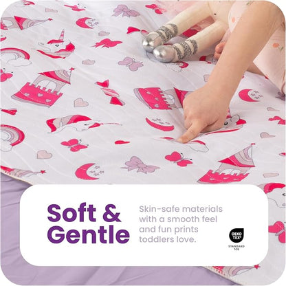 IMPROVIA® Pee Pads for Kids - Bed wetting Pads for Kids Potty Training Bed mats for Toddlers Waterproof Reuseable Washable Absorbent, Non Slip - Unicorn Design - Full Size 34”x52