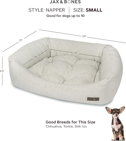 Jax & Bones Dog Napper - Machine Washable Shag Bed for Dogs - Extra Heavy Duty Bolstered Sides - Small White Dog Mat | 24 x 21 Inches