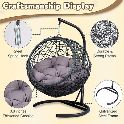 Anwick Cat Swing Bed with Stand & Cushion Indoor Outdoor, Egg Chair(Gray) | with Rattan Wicker Appearance, Indoor Hanging Swinging Hammocks for Cat, Dogs, and Small Animals Bedroom Porch