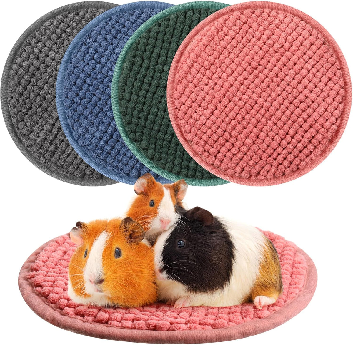 Amylove 4 Pcs Guinea Pig Cage Liner Guinea Pig Bedding Washable Fleece Pee Pads Reusable Small Animals Training Mat Small Animal Sleeping Bed for Bunny Hamster(Mixed Colors,Diameter 7.8 Inch)