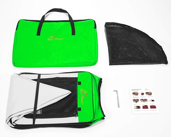 Pawer 36”×18.5” 8-Panel Foldable Pet Playpen, Bright Green+Grey, Personalize Embroidery Fabric Piece Available, for Cat/Dog/Puppy, 600D Oxford Cloth Portable Indoor & Outdoor Kennel with Carry Bag